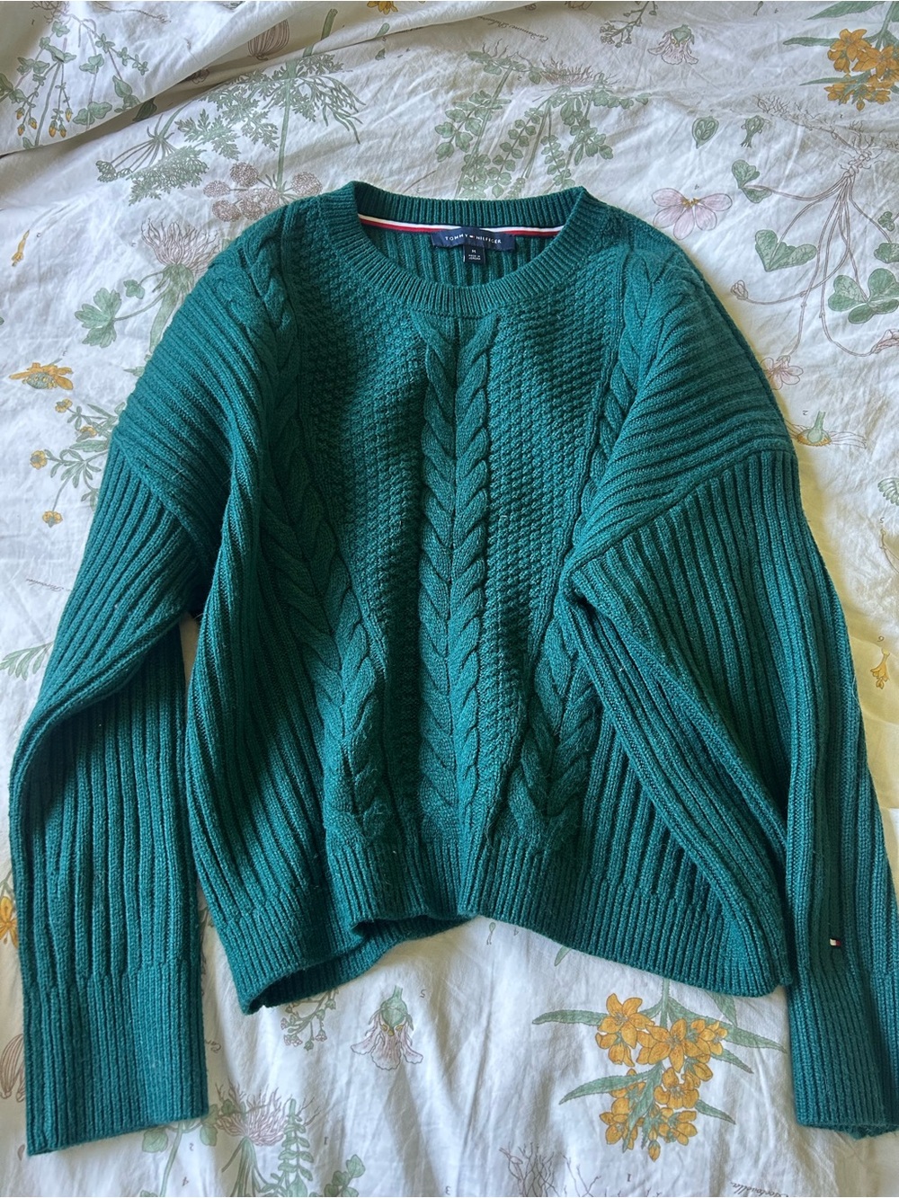 Tommy Hilfiger Teal Cable-Knit Crewneck Sweater